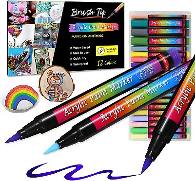 12X Universal Acrylic Paint Pens Permanent Quick Dry Acrylic Markers DIY Art Set • £5.92