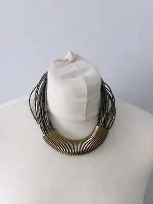 Costume  Jewellery Statement Necklace Muted Gold Tone Brown Beaded Accessorize • £7.85