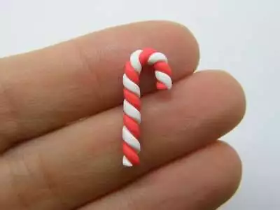 BULK 50 Candy Cane Embellishment Cabochon Red White Polymer Clay FD758 • £8.95
