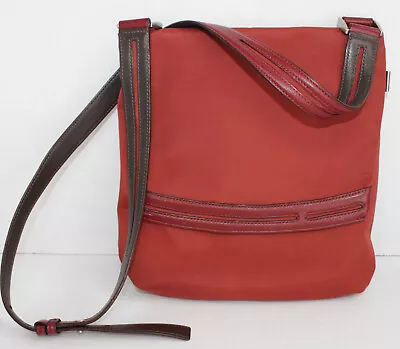 TUMI Terracotta (Red/Orange) Nylon & Leather Crossbody Flap Travel Bag • £31.14