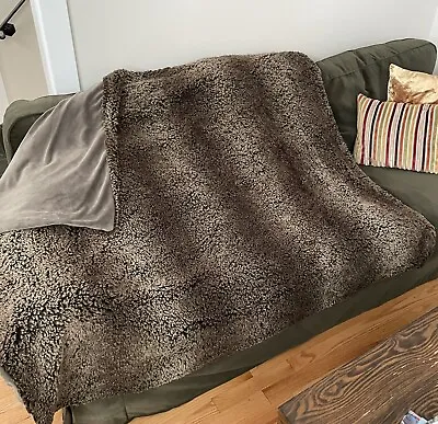 Restoration Hardware Faux Fur Sherpa/ Velvet Throw Blanket Brown 48x62” • $74