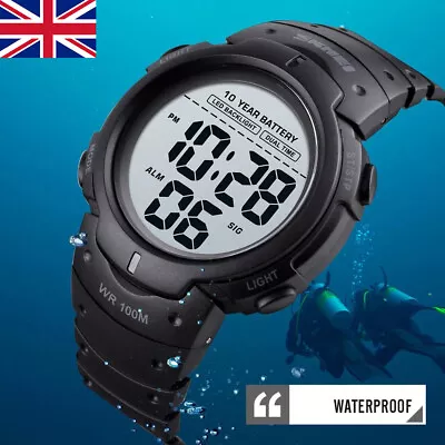 Mens LED Digital Sport Watches Military Stopwatch Waterproof Date Watch • £9.72