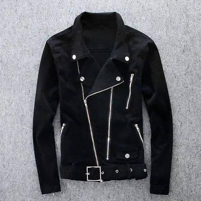 $64.68 • Buy Mens Biker Jacket Black Motorcycle Punk Knight Denim Coat Casual Jean Outwear