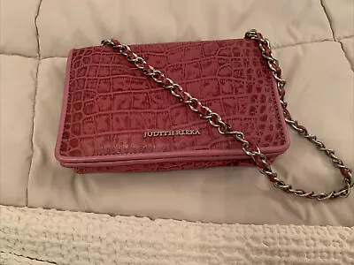 Judith Ripka Rose Pink Croc Embossed Leather Clutch Purse Chain Strap • $19