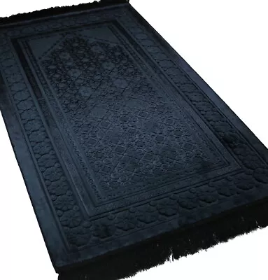 Modefa Luxury Velvet Islamic Prayer Rug Janamaz Sajjadah Floral Stamp Black • $39.98