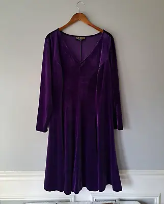 Marc Bouwer Vintage Vibrant Purple Velvet Long Sleeve Fit & Flare Dress Size 1x • $35