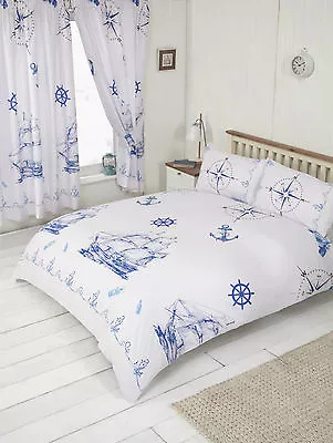 Vintage Nautic Harbour Duvet Set Choice Of Double King Superking Size Curtains • £25.99