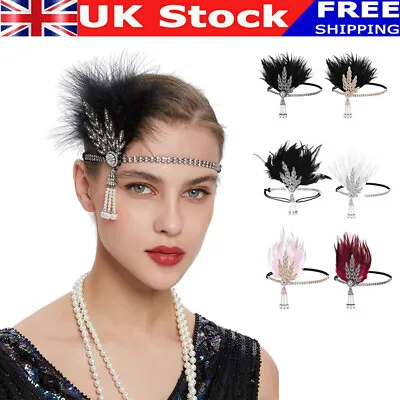 Vintage Ladies Flapper Headband Feather 1920s Costume Headpiece Headdress UK • £8.89