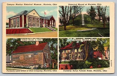 Marietta OH - MultiView - Museaum - Mound - Rufus Putnam - Land Office - 1937 • $6.64