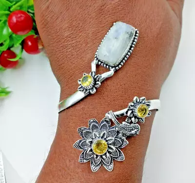 925 Sterling Silver Moonstone &Topaz Gemstone Handmade Jewelry Bracelet • $30