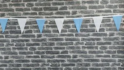 Blue & White Fabric Bunting Football Rugby Sport Country Wedding Party Garden • £13.50