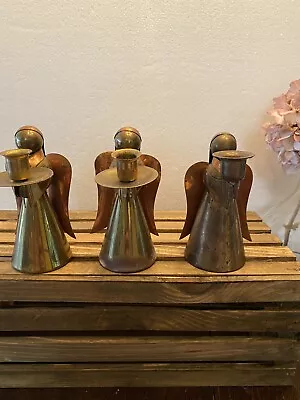 Candle Holders Angels Copper Brass Tabletop Decor Mini Taper Set Of 3 Rivets 4  • $9.99