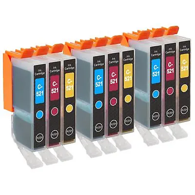 £13.50 • Buy 9 C/M/Y Ink Cartridges To Replace Canon CLI-521 Non-OEM / Compatible For PIXMA