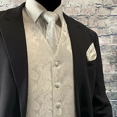 XS - 6XL Men Paisley Dress Vest Waistcoat & Necktie And Hanky For Suit Or Tuxedo • $27.89