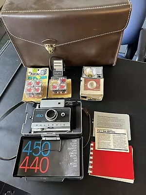 Vintage Polaroid 450 Land Camera Automatic W/ Case & Flash Cubes + Kodak Hawkeye • $50