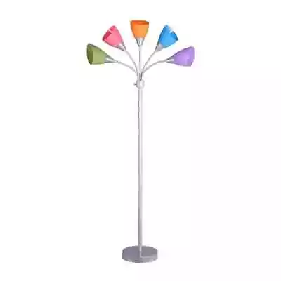 Mainstays 5 Light Floor Lamp Multi-Color Shades Metal Silver Finish Modern • $24.97