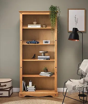 Corona Bookcase Large Tall 5 Shelf Display Unit Solid Pine By Mercers Furniture® • £103.99