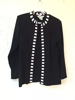 M) Exclusively MISOOK Black W/White Trim Lux Knit Open Cardigan Career Work • $34.95