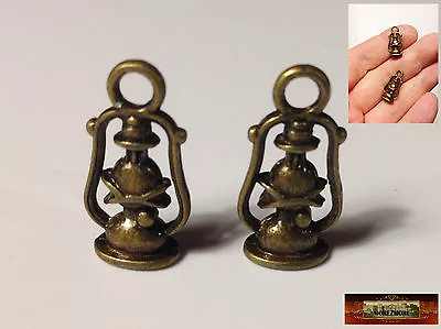 M00371-FS MOREZMORE 2 Miniature Hurricane Lamps Lanterns Doll Dollhouse Prop • $6.50