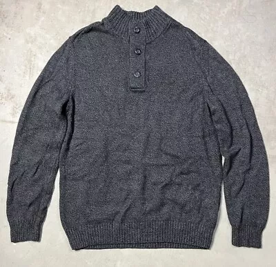 American Eagle Sweater Mens Large Gray 1/4 Button Mock Neck Academia Warm • $10.50