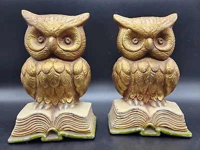 Vintage 1970 Sexton Wise Owl Sitting On Book Bookends 1166 Painted Metal - USA • $44.95