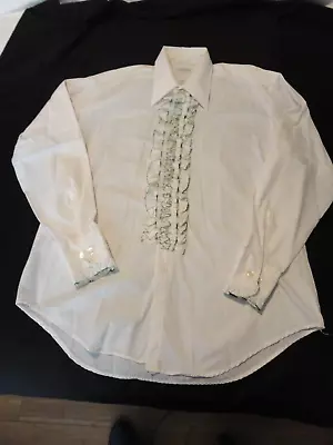 Vtg After Six Ruffled Button Down Long Sleeve Tuxedo Shirt Green Edged Ruffles • $11.50