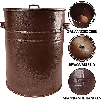 Metal Ash Bucket Fireside Storage Coal Bin Skuttle With Lid Fire Log 30L Bronze • £24.95