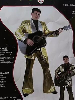 Rock Star Gold Elvis Presley Retro Fancy Dress Up Halloween Deluxe Adult Costume • $130.95