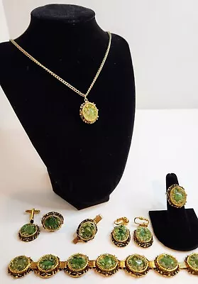 STUNNING Sarah Cov Chipped Green Stone & Gold Tone 6 Pc. Jewelry Set • $34