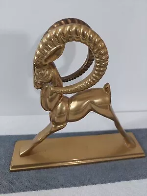 Vintage Solid Brass Gazelle Ibex Antelope Big Horn Figurine Sculpture PAC • $34.95