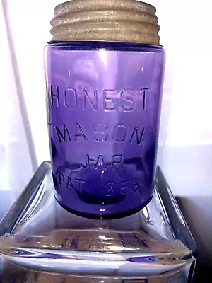 Vintage HONEST MASON JAR PAT. 1858 Deep Purple Pint Few Bubbles • $19.99