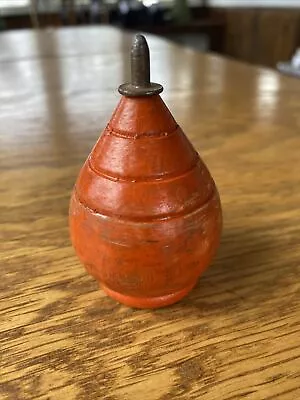 Vintage Wooden SPINNING TOP With Metal Tip Antique Wood Toy 2.5 Inch Tall Orange • $7.50