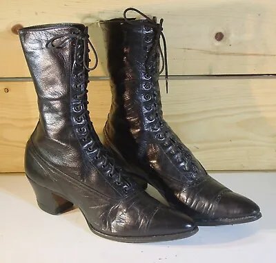 Antique Lovely Black Leather Victorian Era Women's Granny High Lace Boots • $108