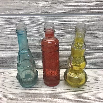 Miniature Glass Bottle Lot Decor Bottles Yellow Blue Red #’d 02 03 04 • $15.48