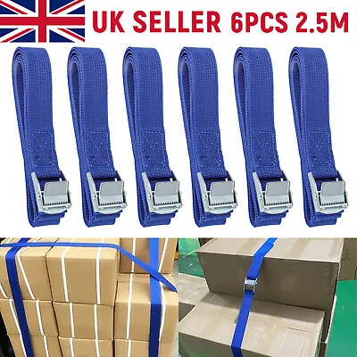 Set Of 6 Lashing Straps Cargo Luggage Tie Down Cam Buckle Roof Rack 2.5m X 25mm • £6.99