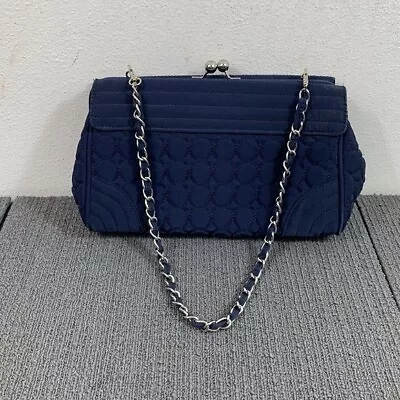 Vera Bradley Shoulder Bag Medium Navy Quilted Chain Wrapped Kisslock Clutch • $22.49