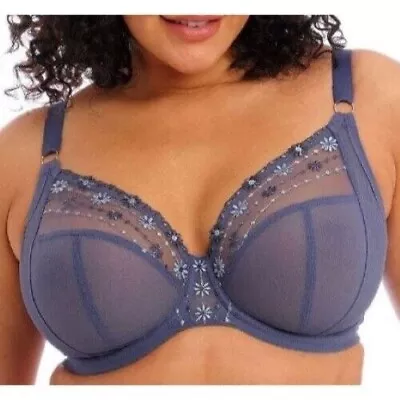 New Elomi 8900 Matilda Underwire Plunge Bra Denim Daisy 34J US/ GG • $34.50