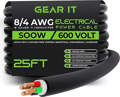 8/4 8 AWG Portable Power Cable (25 Feet - 4 Conductor) SOOW 600V 8 Gauge Electri • $189.99