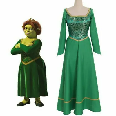 £50.40 • Buy Shrek Cosplay Outfit Princess Fiona Dress Green Costume Printing Suit