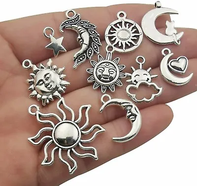 10 Assorted Sun Pendants Antiqued Silver Moon Celestial Mixed Charms  • $5.62