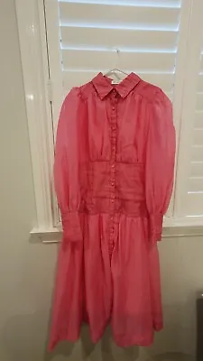 $30 • Buy Ladies Rose Pink Lined Occasion Dress W/ Fitted Waist & Balloon Sleeves Size 6