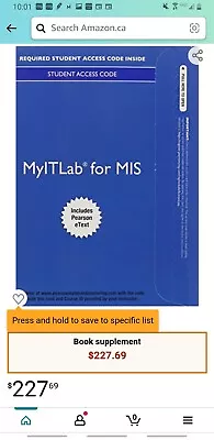 ( Pearson )  My It Lab For Mis.                Student Access Code  • $125