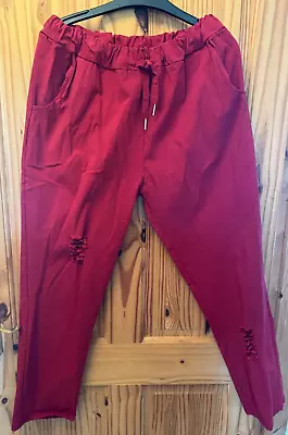 Made In Italy Magic Trousers/Pants Burgundy/Wine Colour - Best Fit 14/16/18 • £7.50