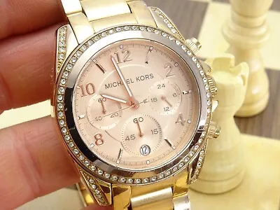 MICHAEL KORS Blair 38mm Ladies Designer Rose Gold Chronograph Wristwatch MK-5263 • $20.21