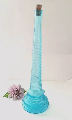 Vintage Teal Blue Italian Empoli Glass Long Neck Chianti Bottle Vase With Cork • $89