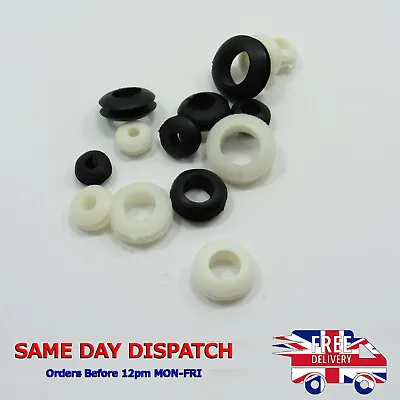 Double Sided Open Hole Grommet Rubber Gasket Cable Ring Wiring Black / White • £2.09