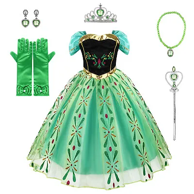 Girls Kids Fancy Dress Princess Anna Costume Halloween Cosplay Dress Up Outfits • £11.99