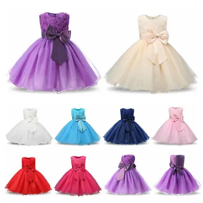 $30.57 • Buy Kids Princess Dress Rose Bow Baby Flower Girls Party Wedding Bridesmaid Dresses