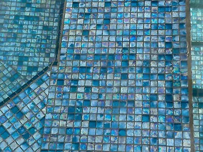 New Glass Tile Mosaic Blue Sea Blue And Iridescent Square Wall Backsplash 12x12 • $18