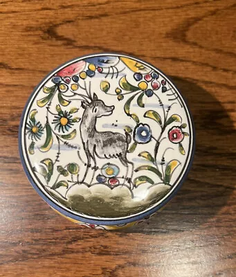 Trinket Box Ceramic Pottery Deer Floral Hand Painted Made In Portugal • $29.99